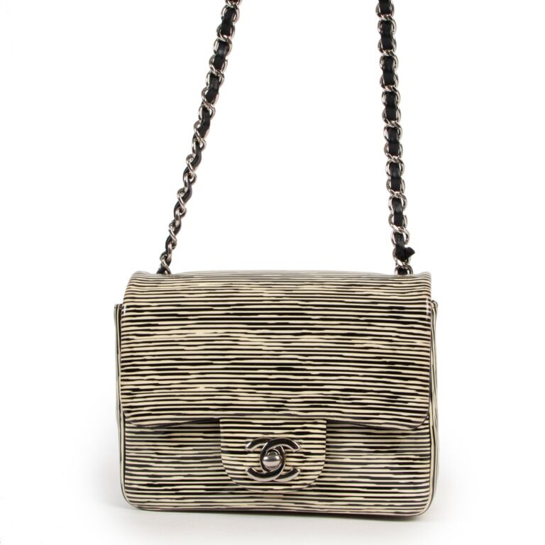 Chanel Cruise 2014 Striped Patent Leather Mini Square Classic Flap Bag Labellov Buy and Sell Authentic Luxury