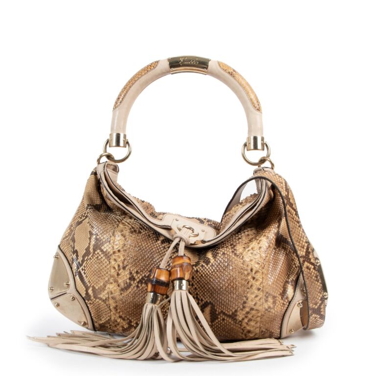 GUCCI Python Indy Babouska Top Handle Bag Brown Pink Beige ref