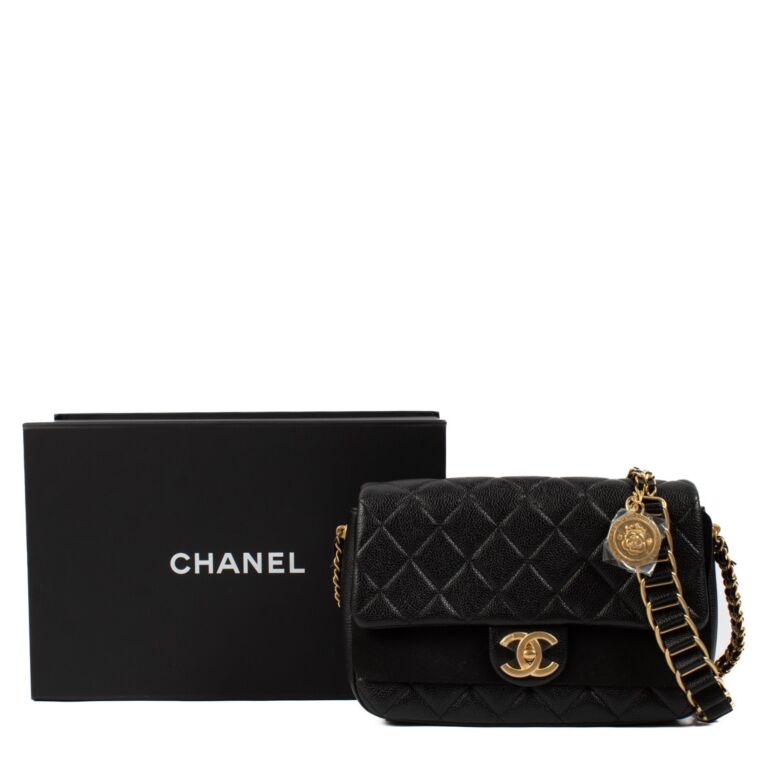 Chanel 21A Black Caviar Medallion Soul Medium Classic Flap