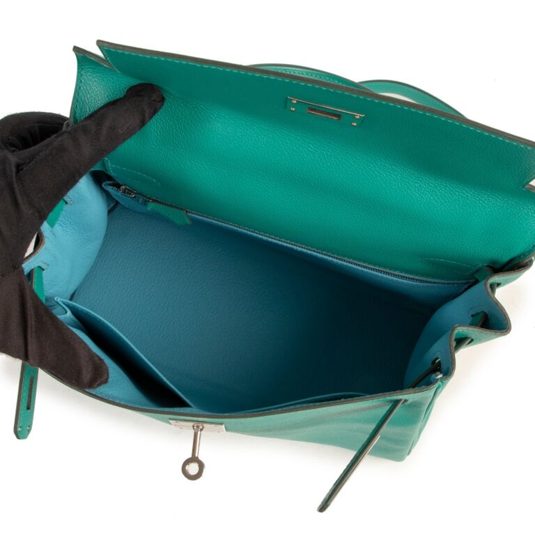 Herm s Kelly Retourne 28 Verso Evercolor Vert Verone and Bleu Du