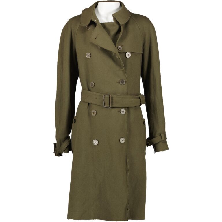 Burberry London Military Green Wool Trench Coat Size FR38