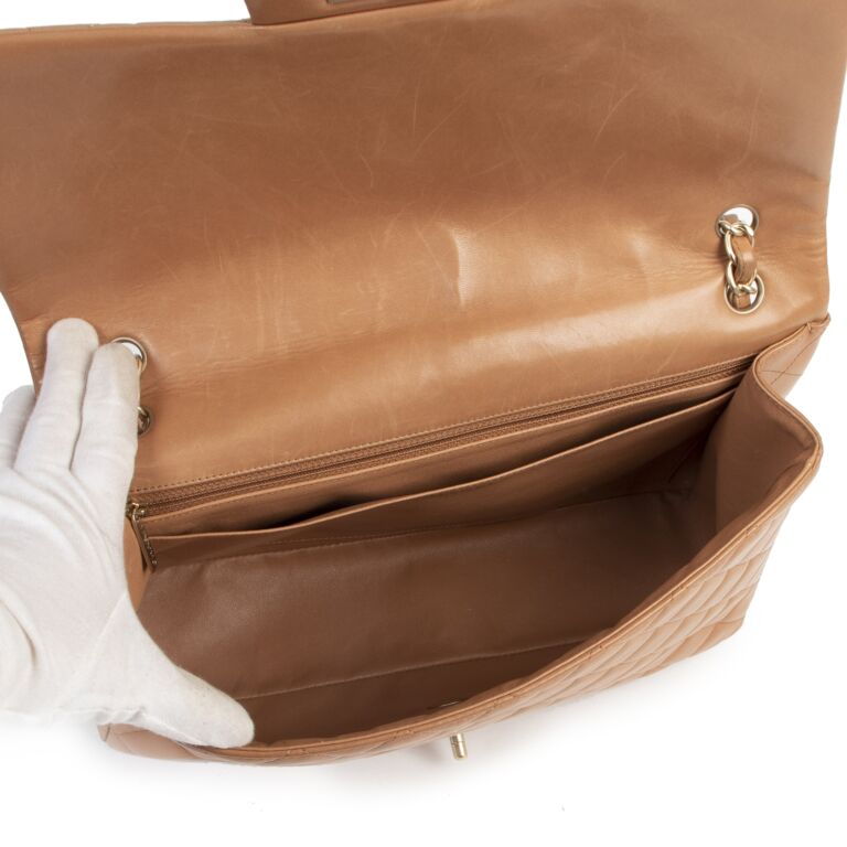Chanel Maxi Camel Lambskin Single Classic Flap Bag Labellov