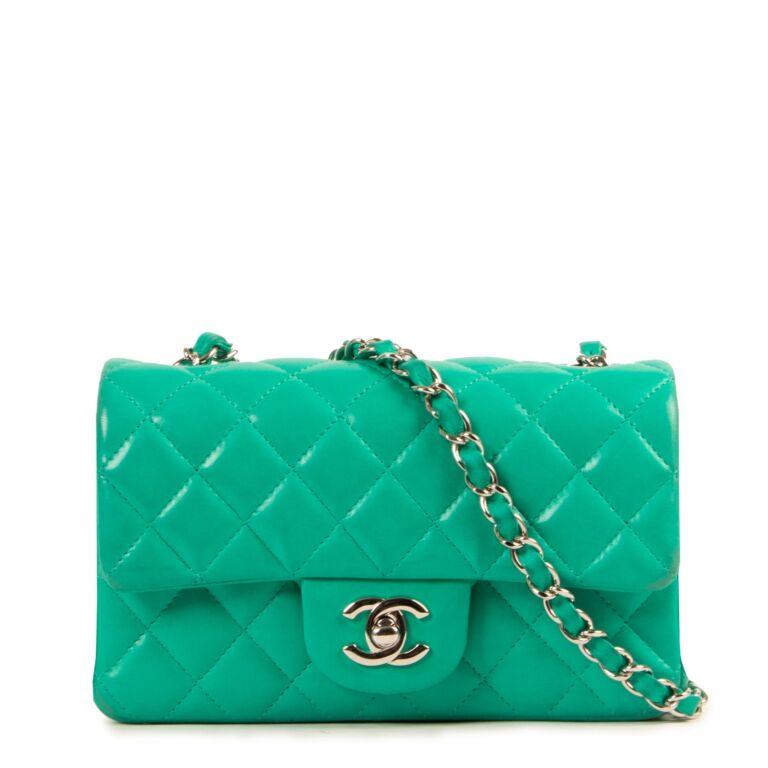 Rare Chanel Lambskin Square Green Mini Flap Bag  SFN