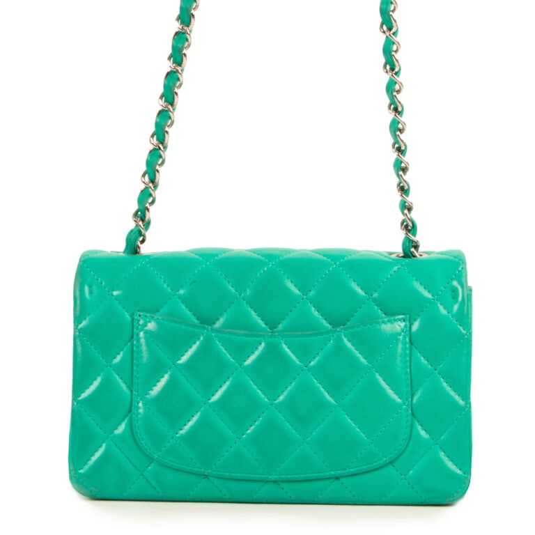 CHANEL Lambskin Quilted Mini Square Flap Green 1092618