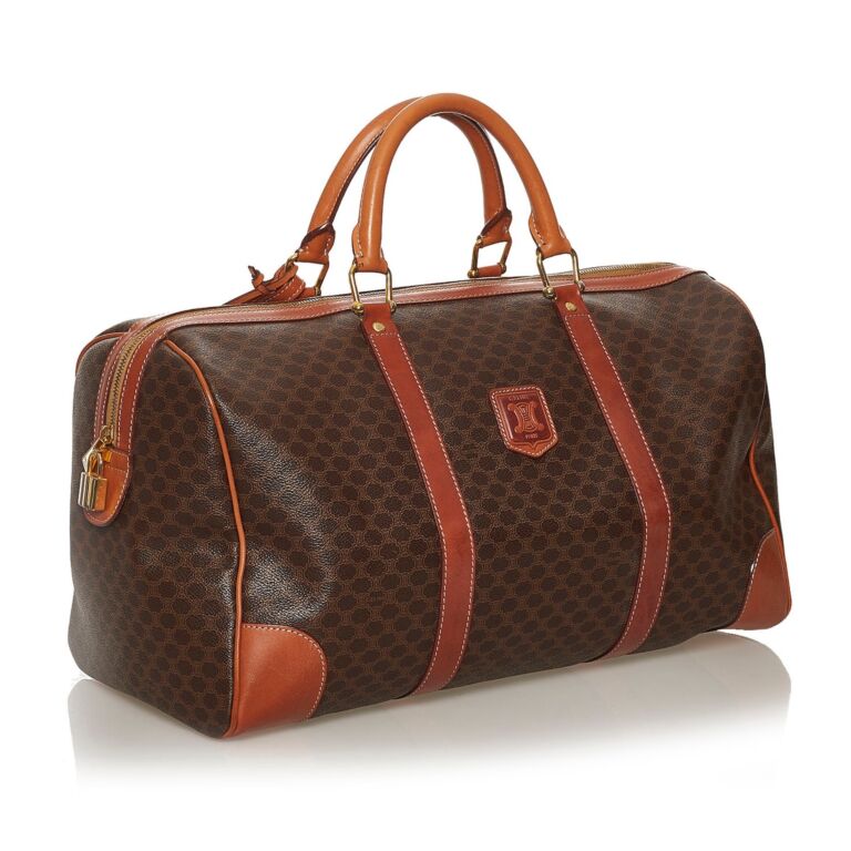 Céline Brown Macadam Coated Canvas Boston Bag