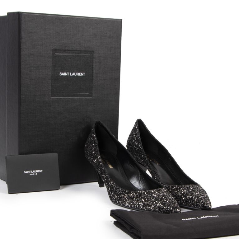 Saint Laurent Charlotte 55 Midnight Blue Glitter Pump size 40 Labellov Buy and Sell Authentic Luxury