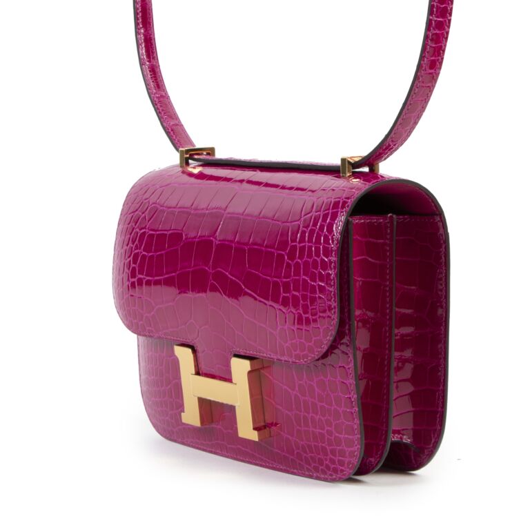 Hermès constance mini 18cm rose pourpre crocodile niloticus GHW