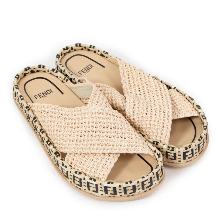 Fendi - Beige Leather FF Sandals | Childrensalon Outlet