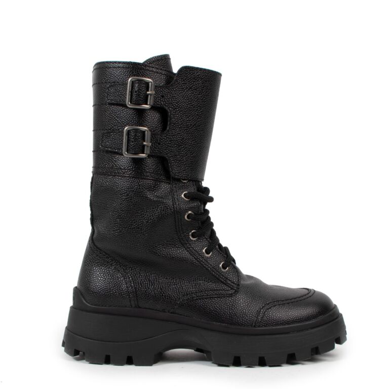 Miu Miu Double Buckle Lace up Combat Boots Labellov Buy and Sell Authentic Luxury