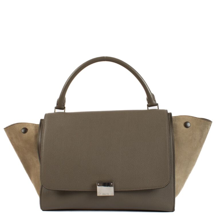 Celine Taupe Leather Suede Medium Trapeze Handbag Labellov Buy and Sell Authentic Luxury