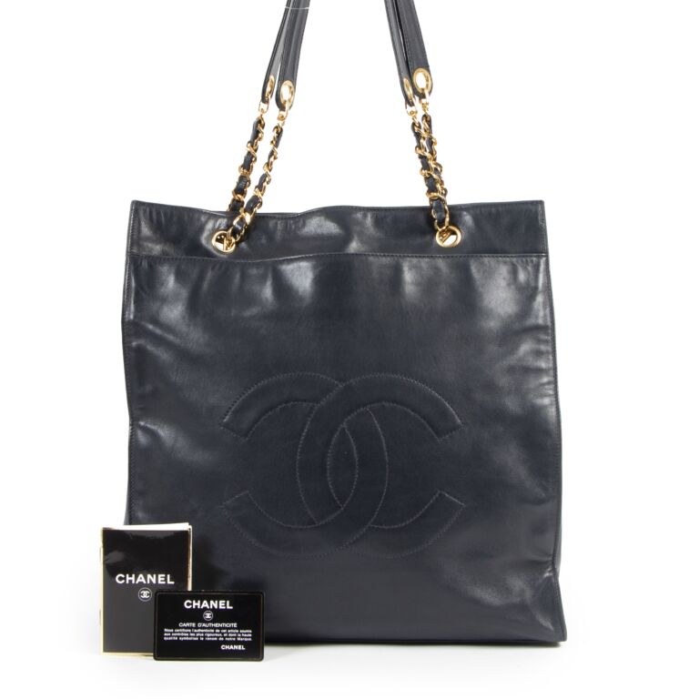 Chanel Blue CC Vintage Shopper Tote Labellov Buy and Sell