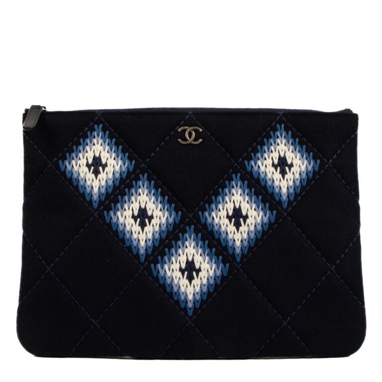 Chanel Blue Felt Woven Classic Pouch Clutch ○ Labellov ○ Buy and