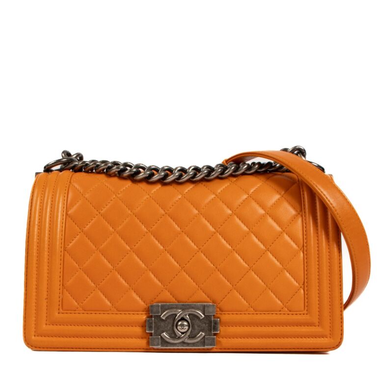 Chanel Orange Calfskin Medium Boy Bag Labellov Buy and Sell Authentic Luxury