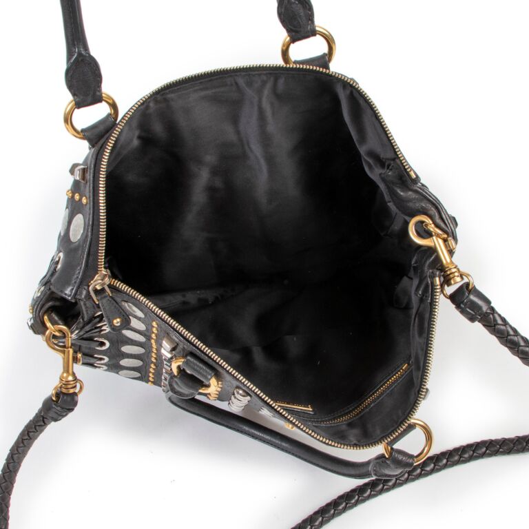 Miu Miu Black Shoulder All-Over Studded Shopper ○ Labellov