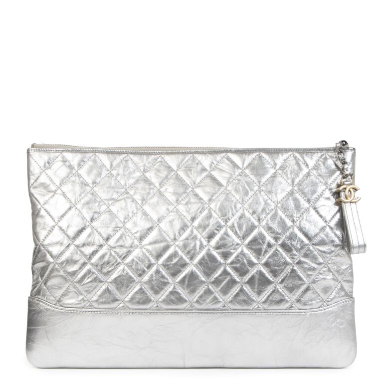 CHANEL Metallic Crumpled Lambskin Clutch Silver 545814