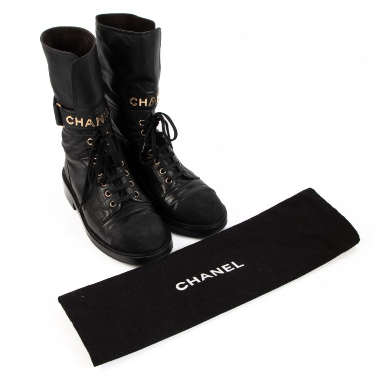 Chanel black lace up boots outlet