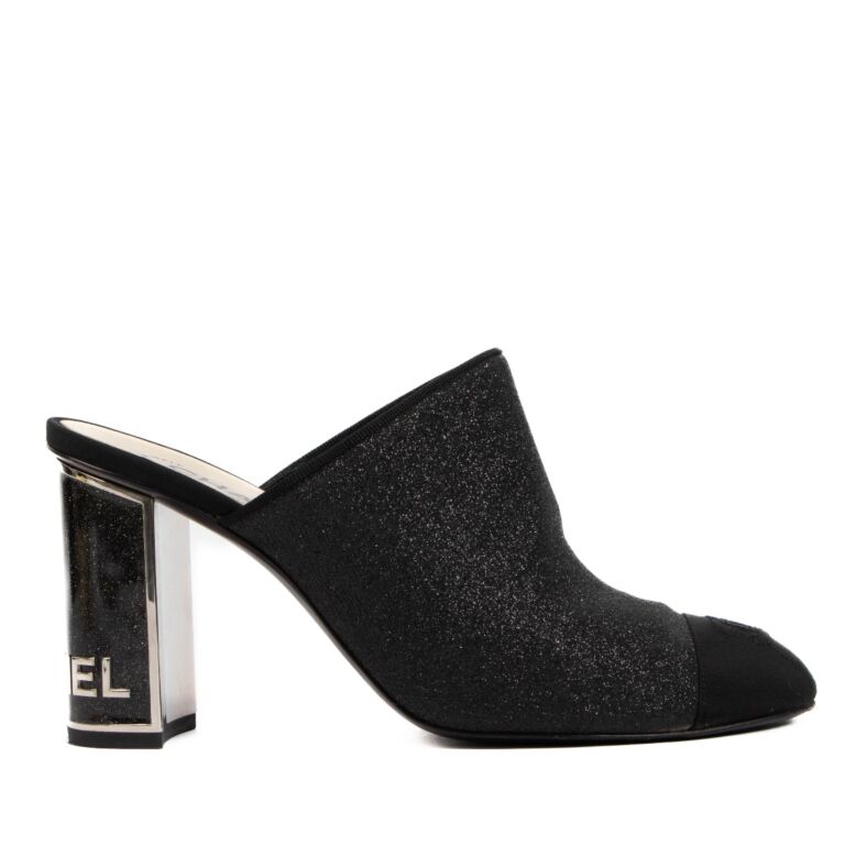 Chanel 2018 Black Glitter Cap Toe Mules Labellov Buy and Sell Authentic Luxury