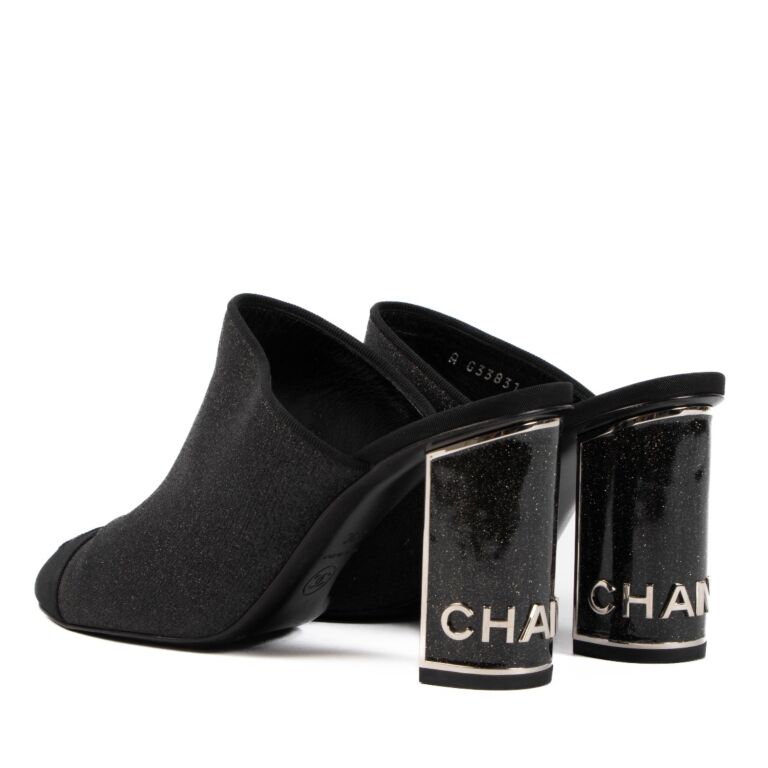 Chanel 2018 Black Glitter Cap Toe Mules ○ Labellov ○ Buy and