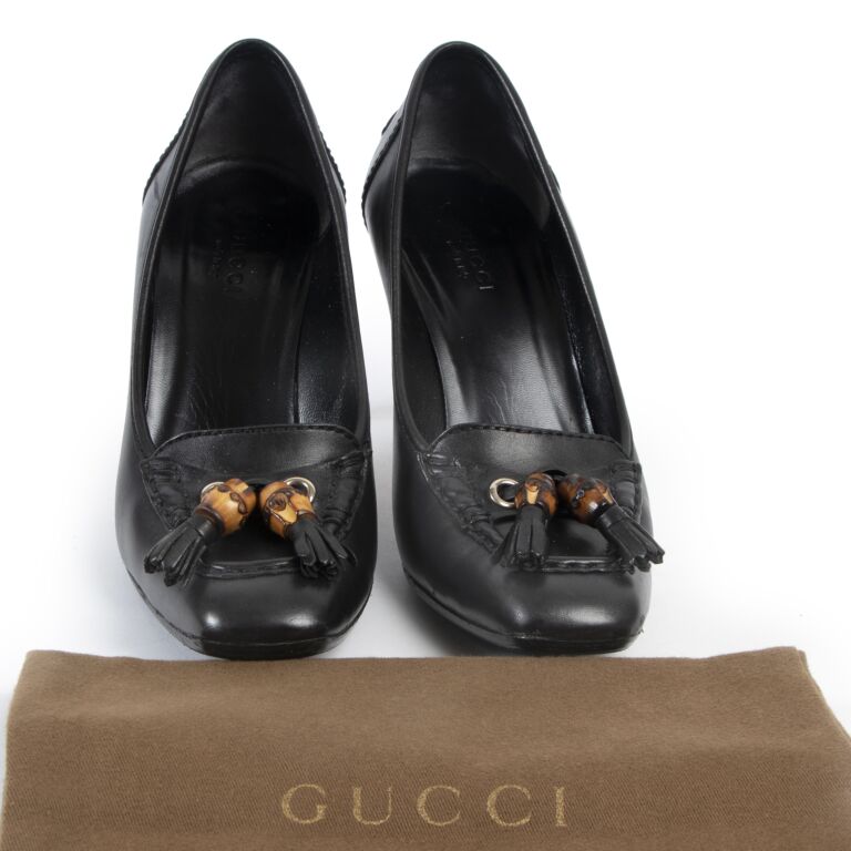 Labellov Gucci Black Leather Bamboo Heels Size 36 5 Buy And Sell Authentic Luxury