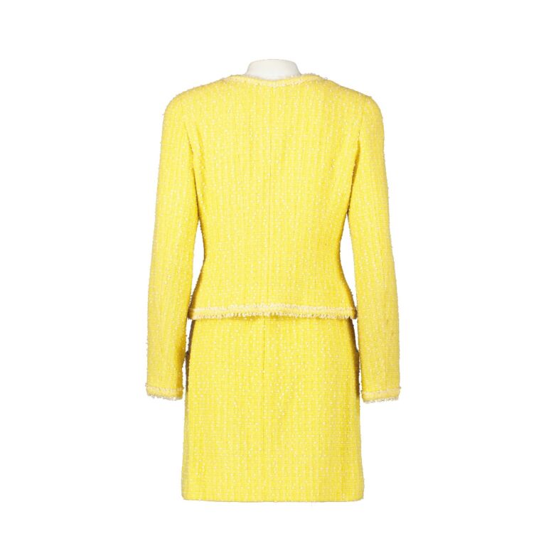 Chanel vintage yellow boucle wool authentic skirt suit