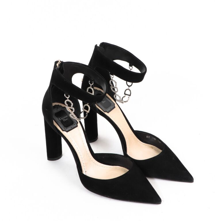 Christian Dior Crystal CD Chain Black Pumps - Size 38,5