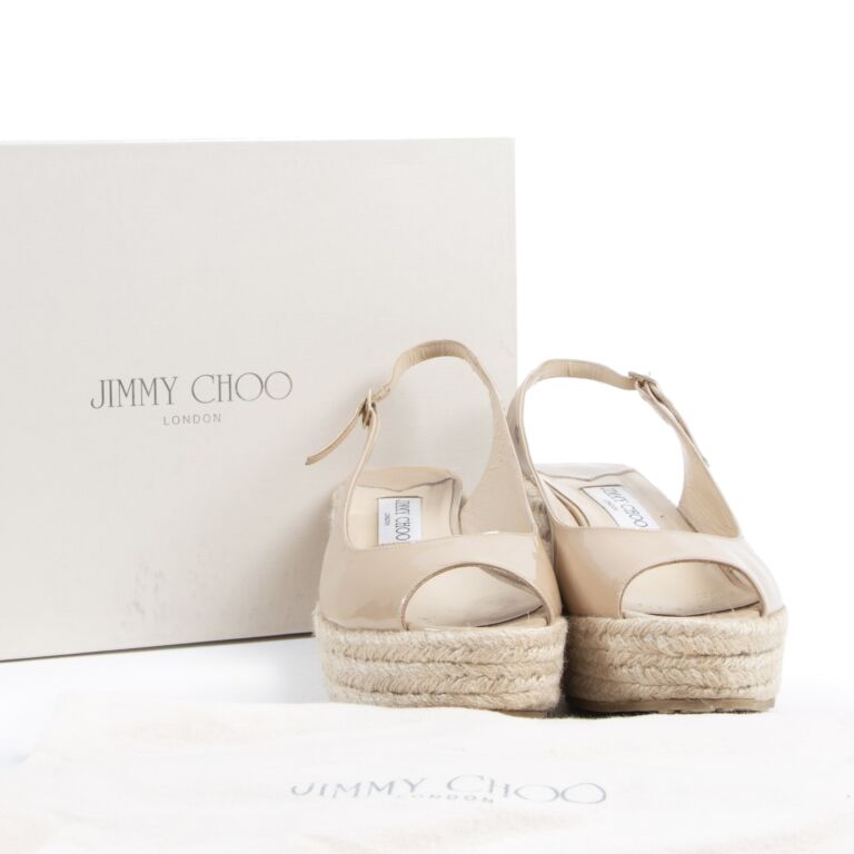 Jimmy Choo Nude Patent Leather Espadrille Wedges Size 39 Labellov Buy and Sell Authentic Luxury