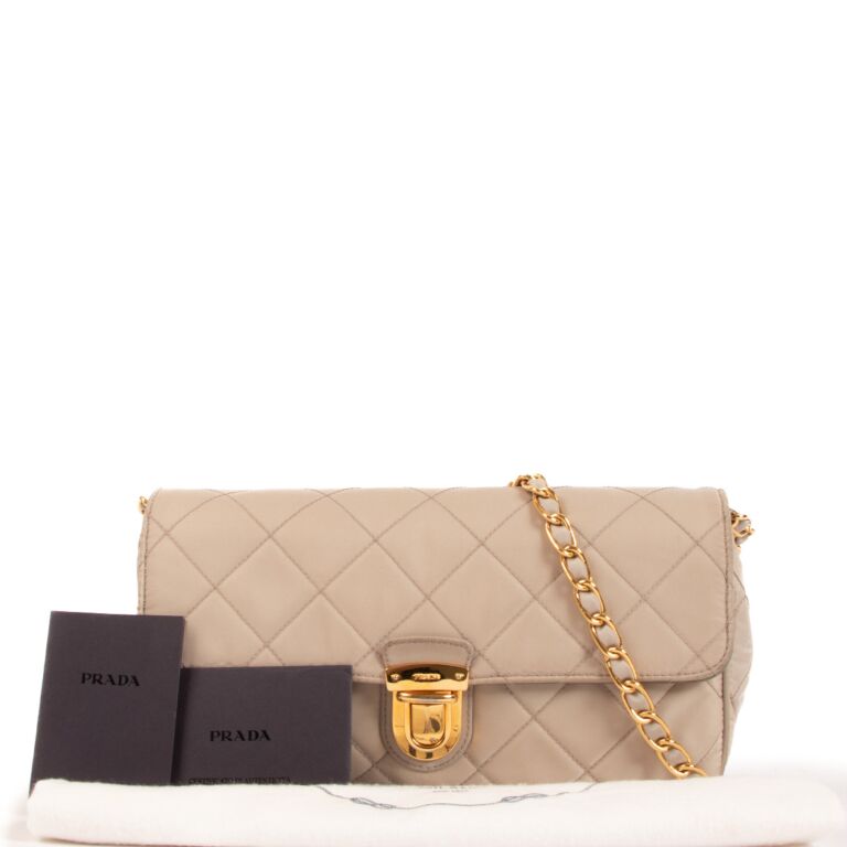 Prada Taupe Nylon Quilted Chain Crossbody Bag ○ Labellov