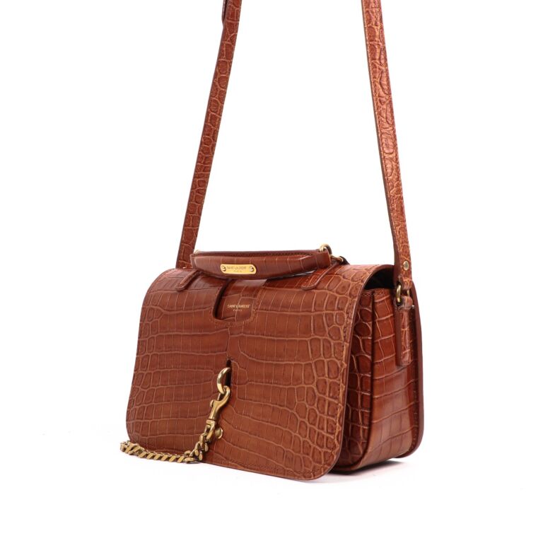 Saint Laurent Charlotte Camel Crocodile Embossed Bag Labellov
