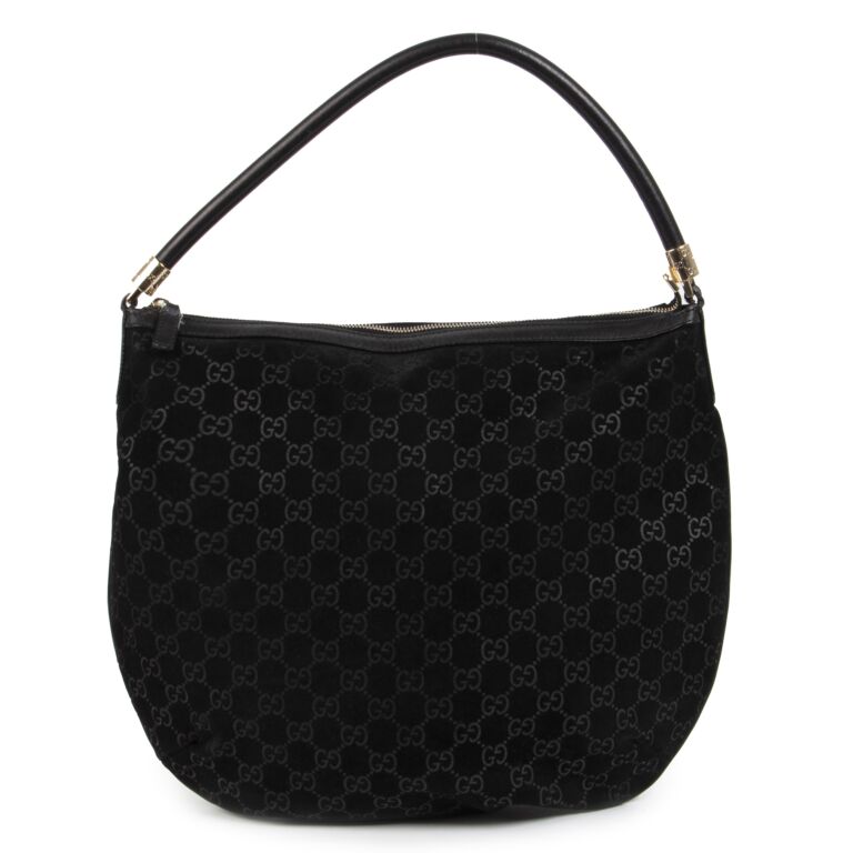 Gucci Black Monogram Suede Hobo Bag Labellov Buy and Sell