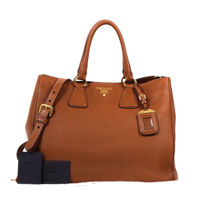 Prada Brandy Vitello Daino Medium Tote Bag Labellov Buy and