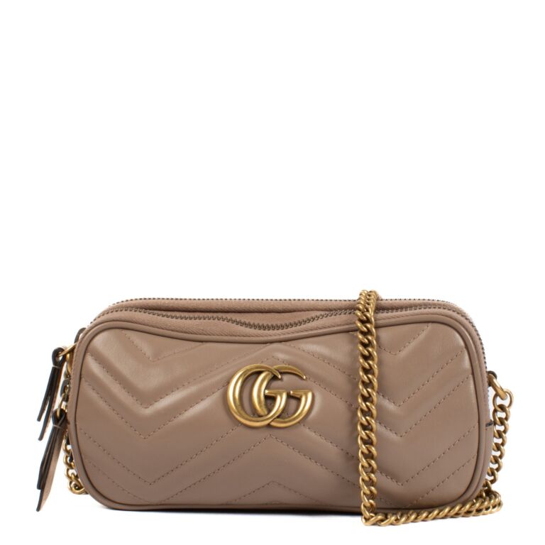 Gucci Taupe Matelasse Triple Zip GG Marmont Mini Bag Labellov Buy and Sell Authentic Luxury