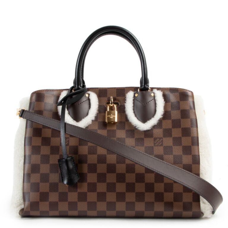 Brown Louis Vuitton Damier Ebene Shearling Normandy Bag