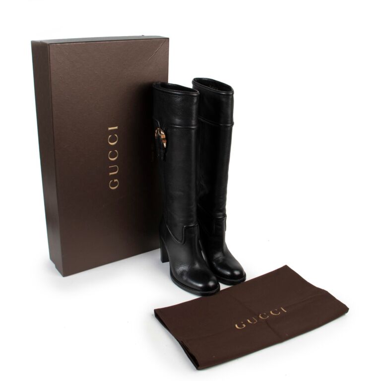 Gucci Black Long Leather Knee Boots - Size 39 ○ Labellov