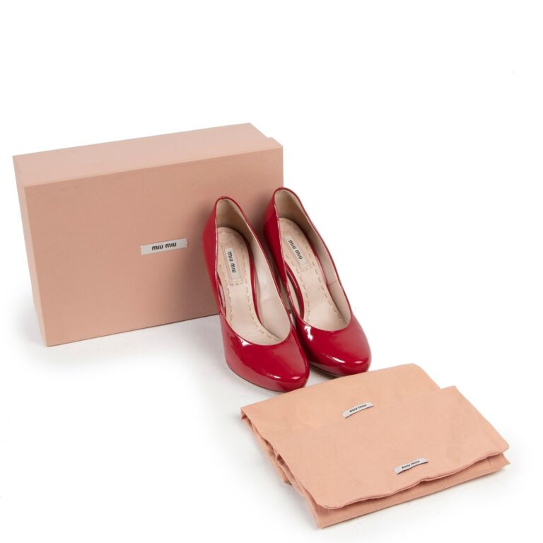 Patent Miu Miu Red Pumps Size 38 5 Labellov Buy and Sell Authentic Luxury