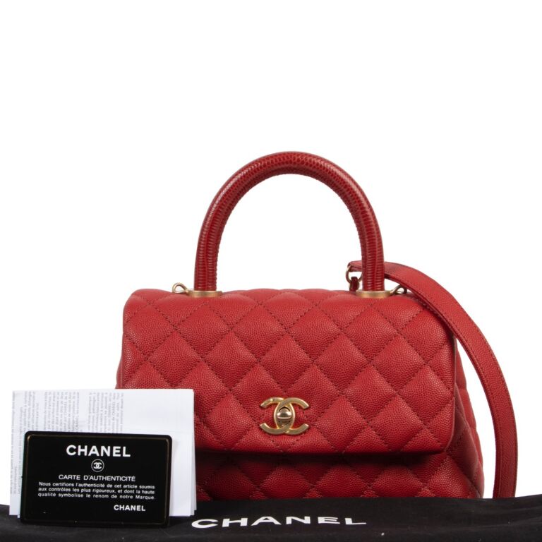 CHANEL, Bags, Chanel Medium Lizardtrim Coco Handle Caviar Quilted Red  Flap Bag