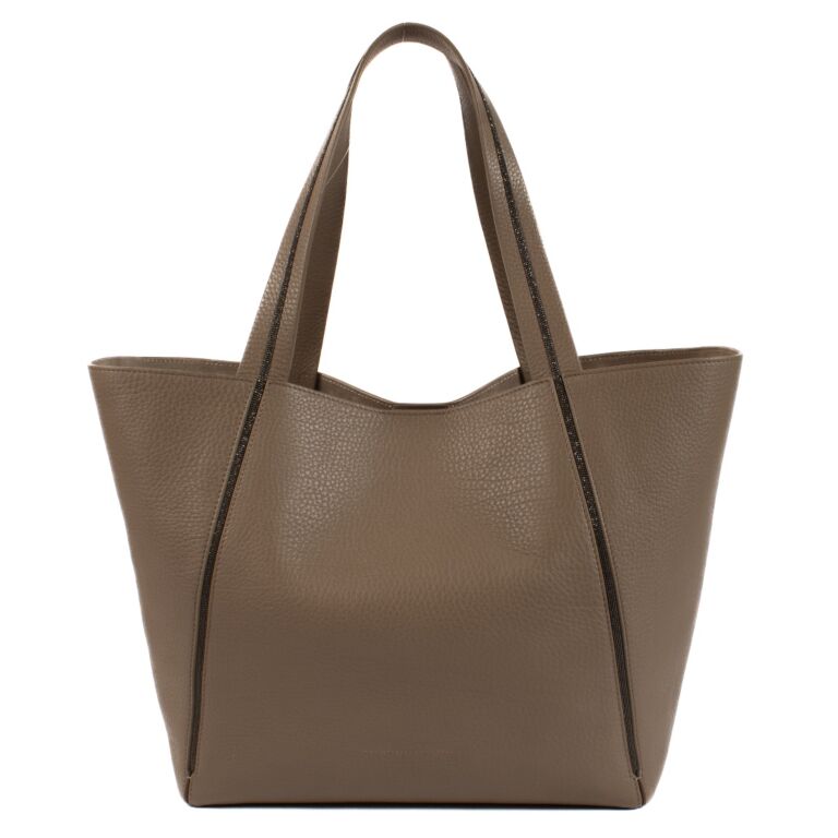 Brunello Cucinelli Taupe Leather Shoulder Bag Labellov Buy and Sell Authentic Luxury