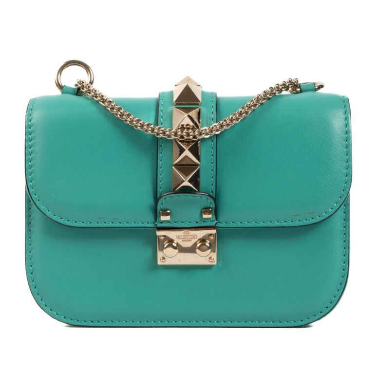 Valentino Garavani Teal Small Glam Lock Crossbody Bag Labellov