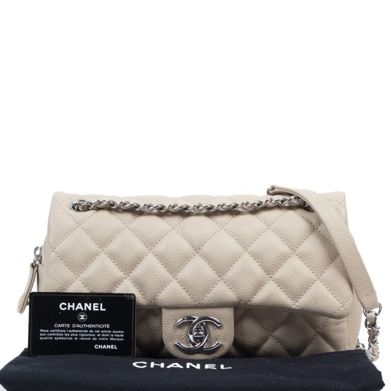 Chanel Beige Caviar Leather Medium Classic Flap Bag ○ Labellov