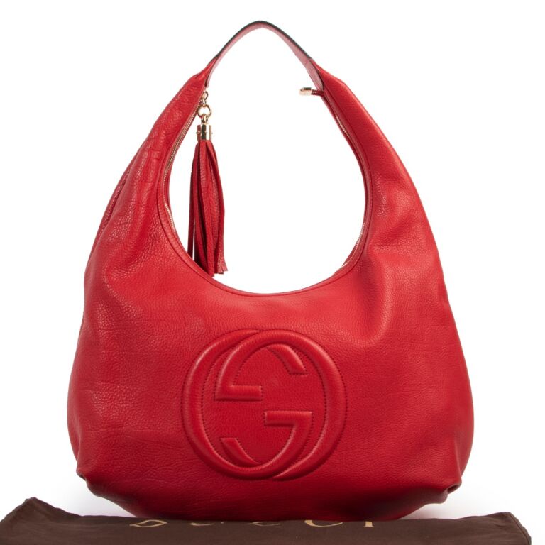 Gucci Soho Flame Red Leather Bag Soft Hobo Italy Handbag New