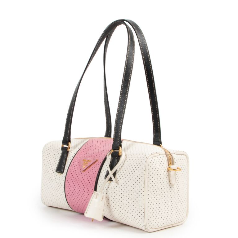Prada Resort 2010 Runway Perforated White & Pink Shoulder Bag ○ Labellov ○  Buy and Sell Authentic Luxury