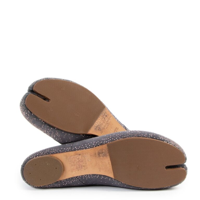 Maison Margiela Tabi Spilt Toe Grey Suede Strass Ballet Flats
