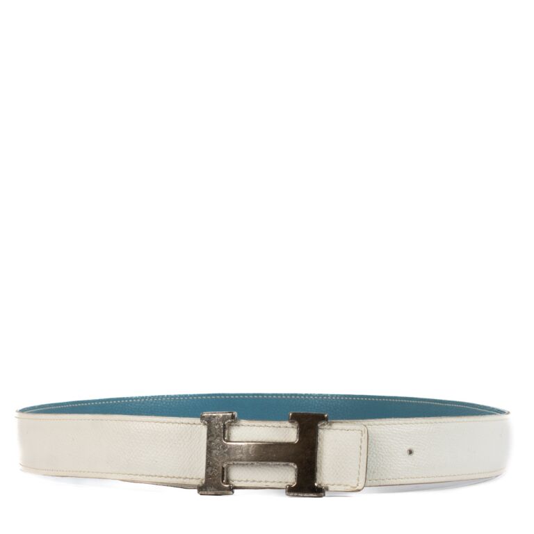 Hermès Bleu Jean/White H Belt ○ Labellov ○ Buy and Sell