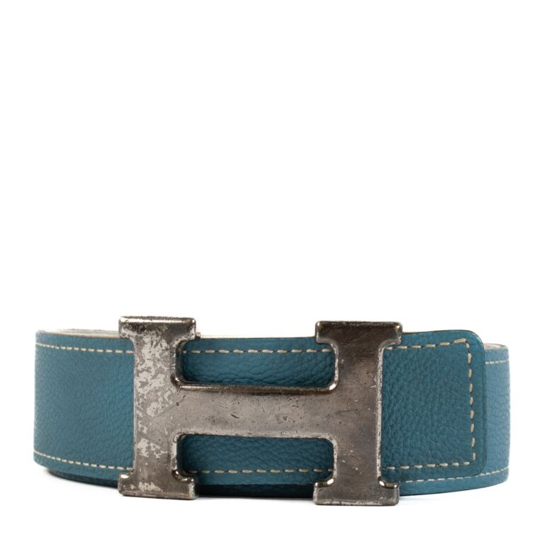 Hermes Bleu Jean White Constance H Belt size 90 Labellov Buy and Sell Authentic Luxury
