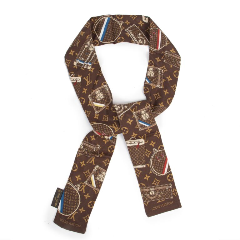 LOUIS VUITTON Brown Monogram Trunk Bandeau Silk Scarf 120cm M72395