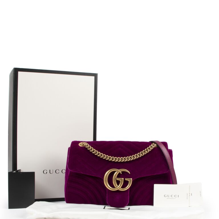 Gucci GG Marmont Medium Fuchsia Velvet Shoulder Bag Labellov