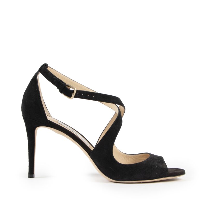 Jimmy Choo Black Suede Emily Sandal Heels Size 40 Labellov