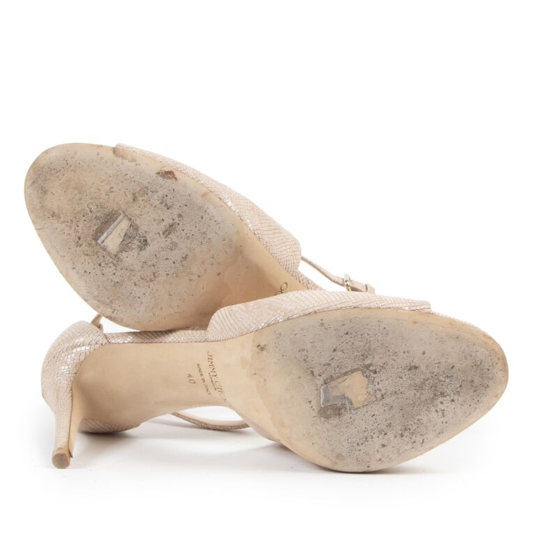 Jimmy Choo Emily Nude Lizard Embossed Leather Heeled Sandals size 40 Labellov Buy and Sell Authentic Luxury