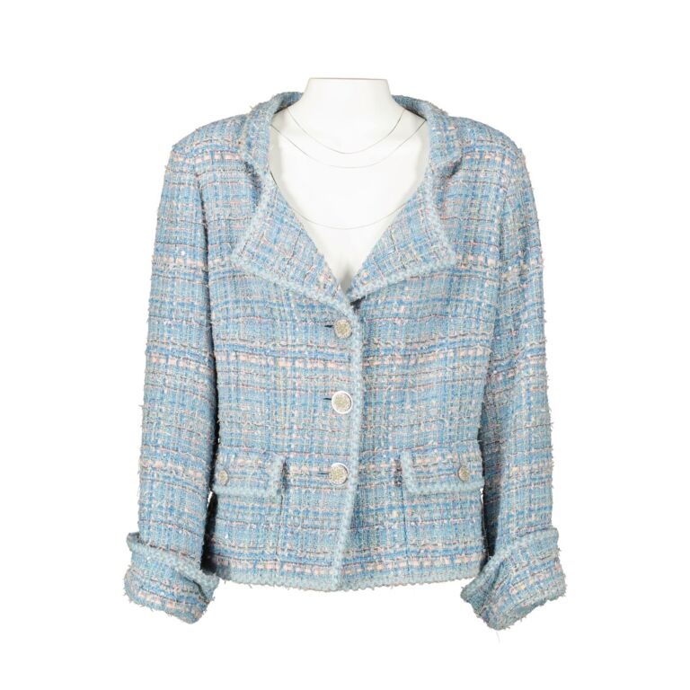 CHANEL blue and black cotton 2016 16P COLLARLESS TWEED Jacket 36 XS