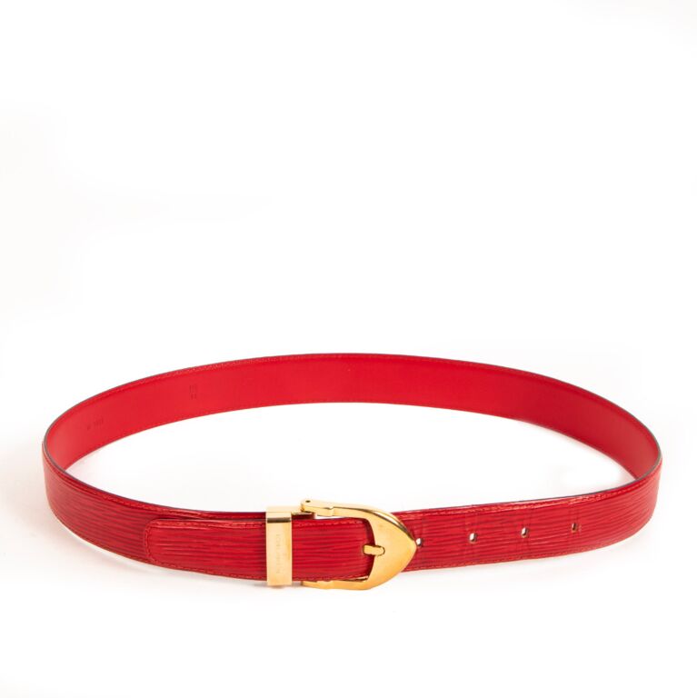 Louis Vuitton Red Epi Lather Ceinture Belt with Gold Buckle 862789 at  1stDibs