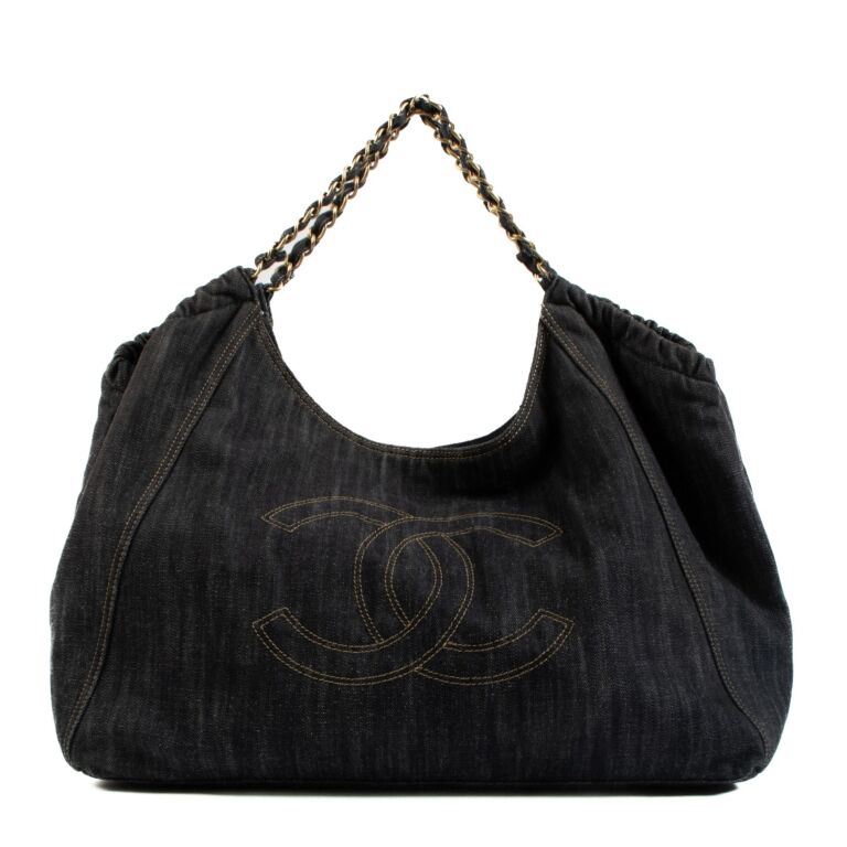 CHANEL Leather Coco Cabas Denim Shoulder Bag